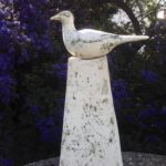 Ceramic Garden Sculpture  White Bird on stand
