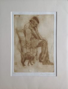Limited Edition Etching Man & Cat, Crete