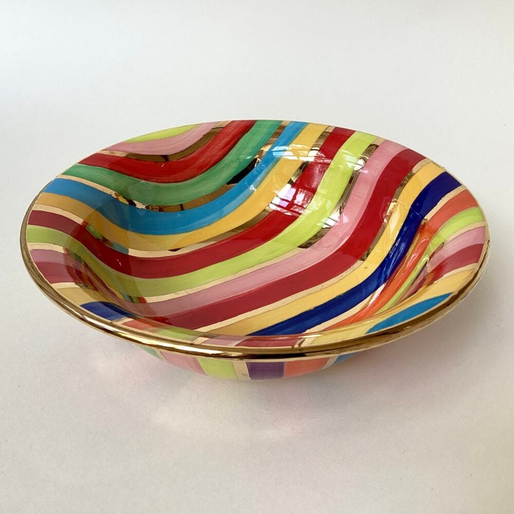 Wide Striped Pasta Bowl