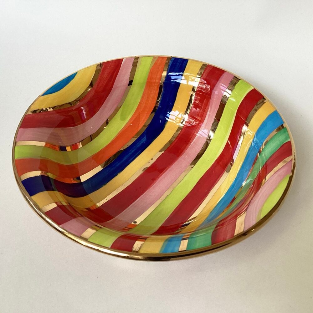 Wide Striped Pasta Bowl