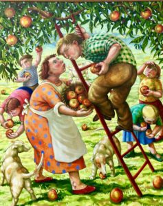 Oil on Canvas Apple Pickers with Children 
