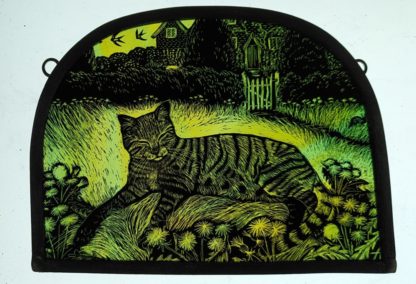 'Dandelion Tabby Stained Glass Panel