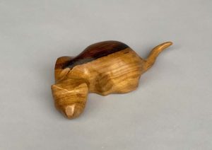 Hand carved wood sculpture Crouching Cat