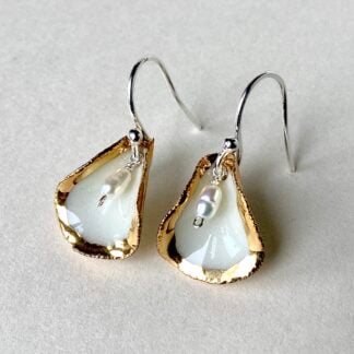 ‘Gold Petal with Pearl’ Drop Earrings