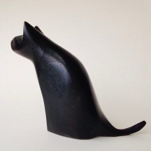Pensive Cat Hand Carved Wood