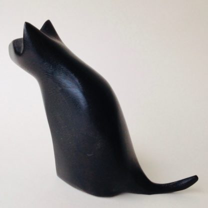 Pensive Cat Hand Carved Wood