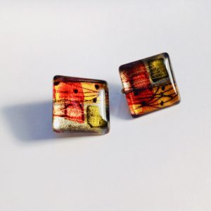 Acrylic Flat Square Clip Earrings in Orange Grey
