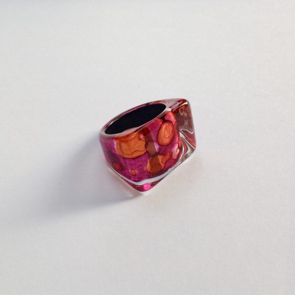Acrylic Rectangular Ring in Burgundy Orange Spot