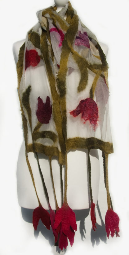 'Nuno Felted Scarf 'Watercolour Tulips'