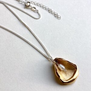 Medium 'Gold Petal'  Pendant with Pearl