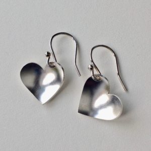 Silver Heart Drop Earrings