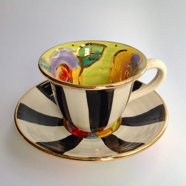 Black & White Striped Cup & Saucer