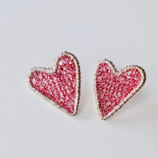Silver Heart Studs in red