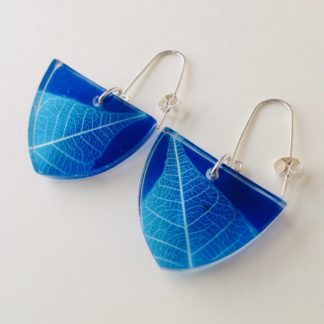 Blue Skeleton Leaf Triangle Earrings