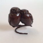 Bronze Twin Owls Perching