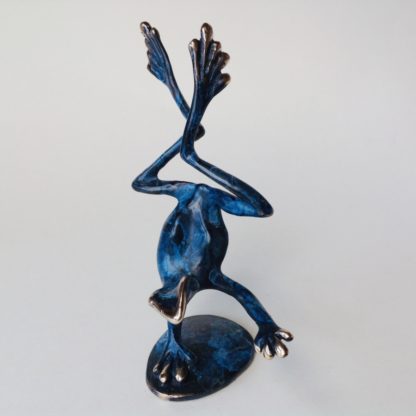 Bronze Dancing Frog in Blue