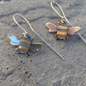 Silver Bee Drop Earrings