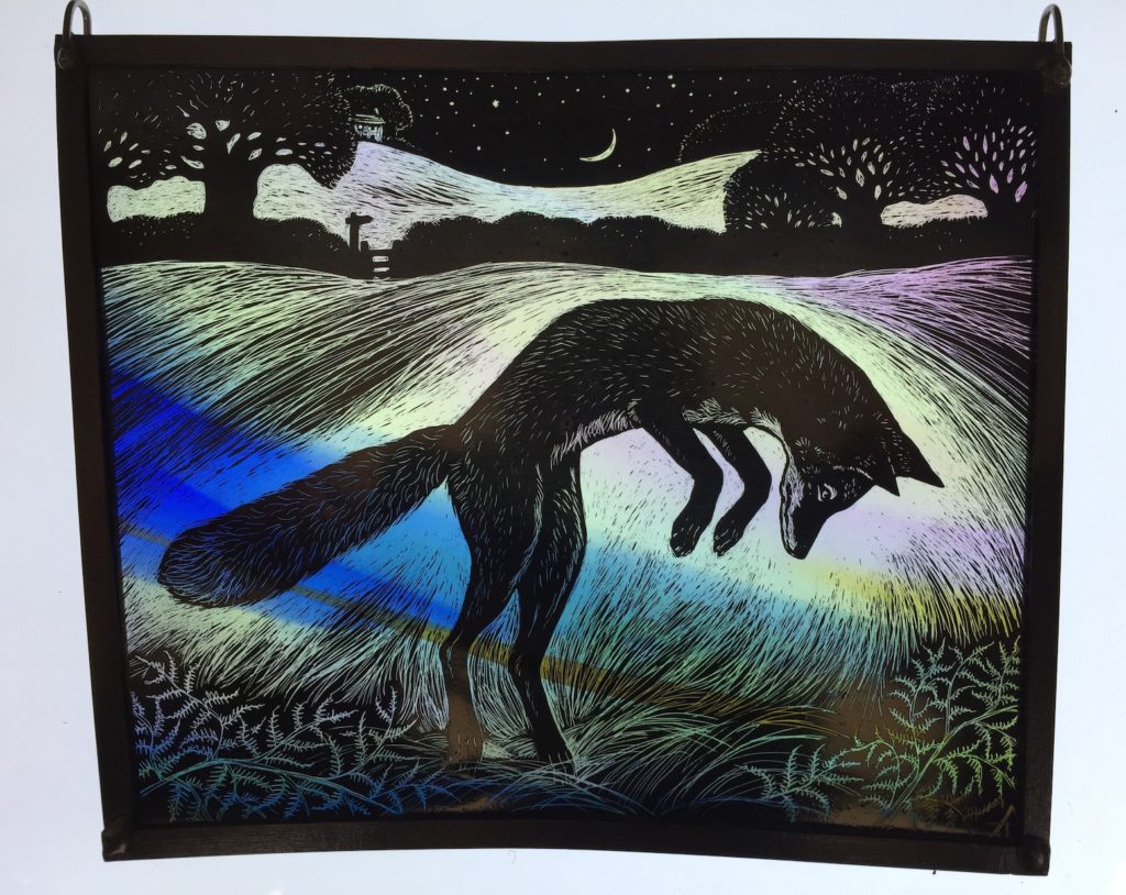 Stained Glass Panel  ‘Moonrise Hunter’