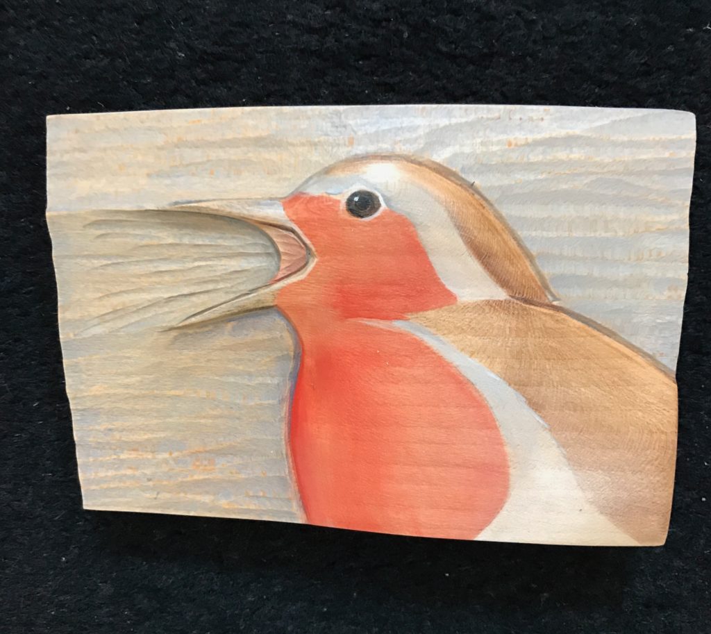 'Relief Wood Carving Robin Singing