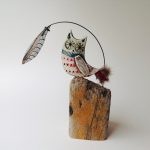 'Owl and Leaf' Ceramic & Driftwood