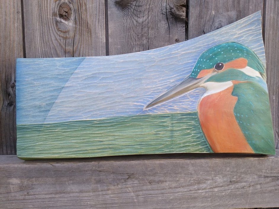 Relief Wood Carving Kingfisher Waiting