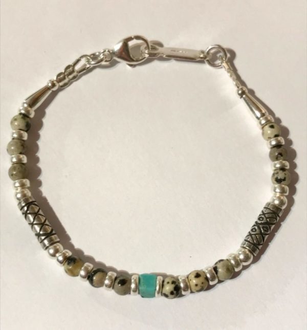 Dalmation Jasper & Turquoise Silver Bracelet