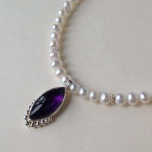 Marquise Amethyst on Pearl Necklace