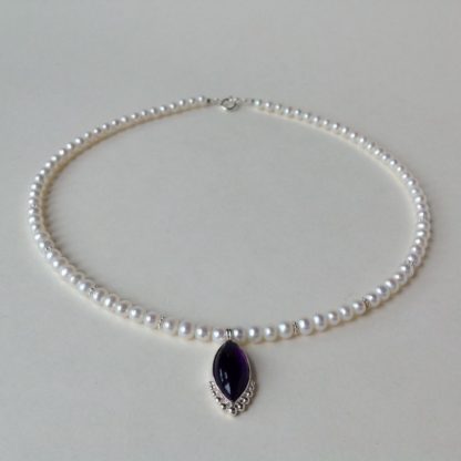 Marquise Amethyst on Pearl Necklace