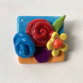 ‘Blue & Red Roses’ Brooch