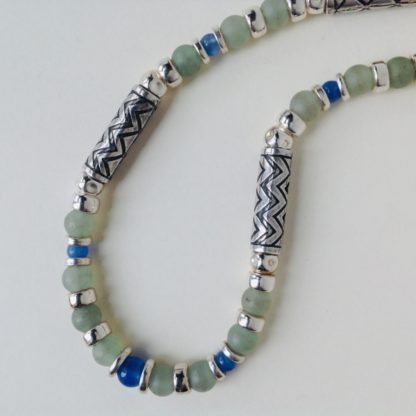 Blue Carnelian and Aventurine Silver Necklace