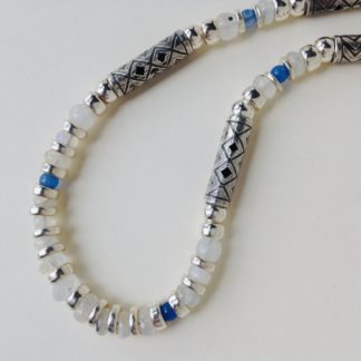 Rainbow Moonstone and Silver Necklace
