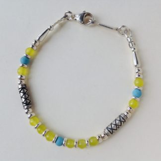 Serpentine and Turquoise Silver Bracelet