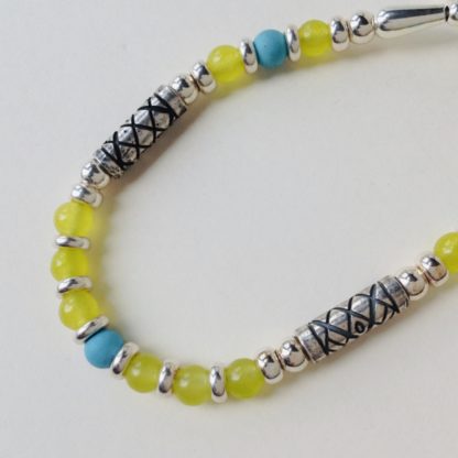 Serpentine and Turquoise Silver Bracelet