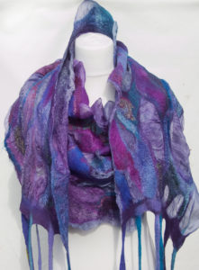 'Nuno Felted Shawl  Wrapped in Lilac