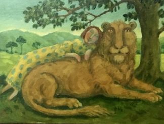 Oil on Board – Sleeping with Lion