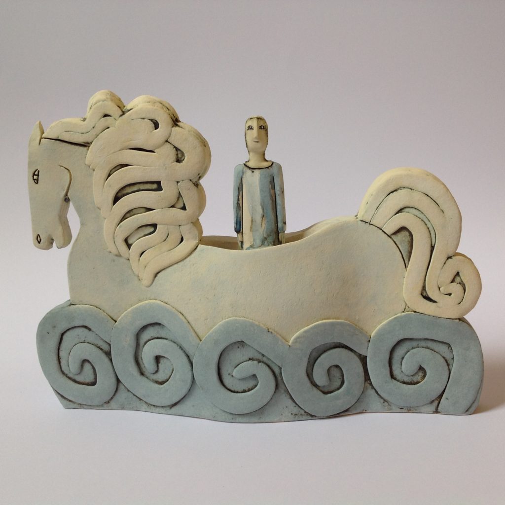 Seahorse and Figure in Earthenware