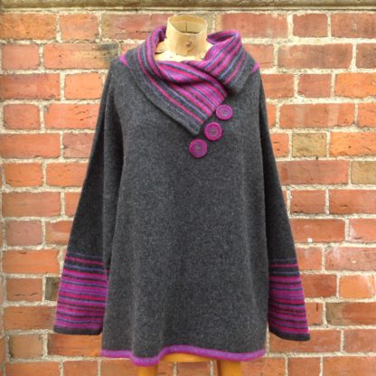 Stripy Collared Sweater in Charcoal