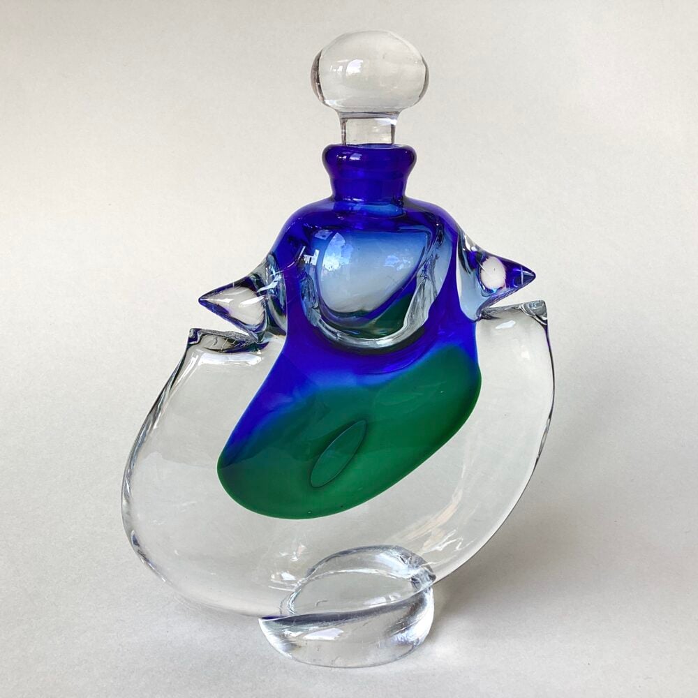 ‘Blue Emerald Merge Footed Scent Bottle’