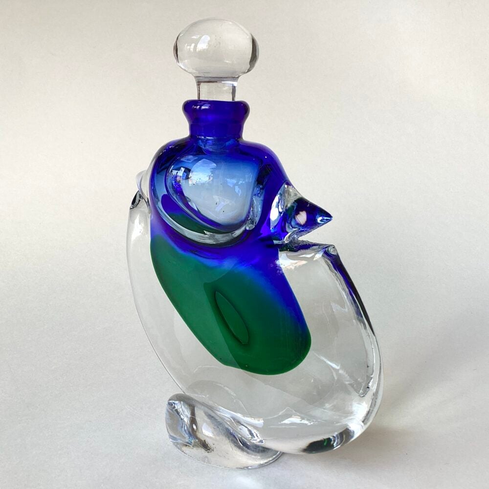 ‘Blue Emerald Merge Footed Scent Bottle’