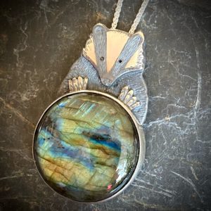 'Badger with Labradorite' Silver Pendant