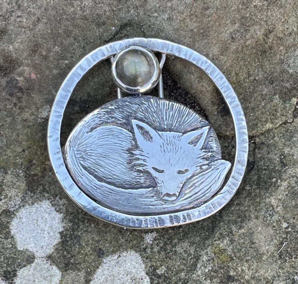 'Sleepy Fox' Silver Brooch