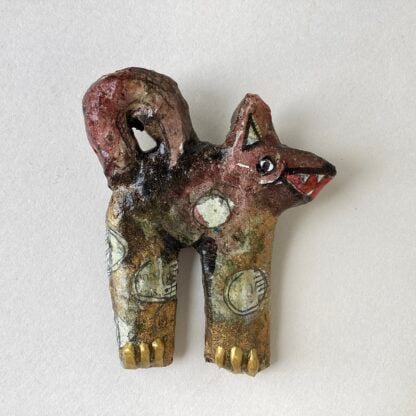 Papier-Mâché Dog Brooch