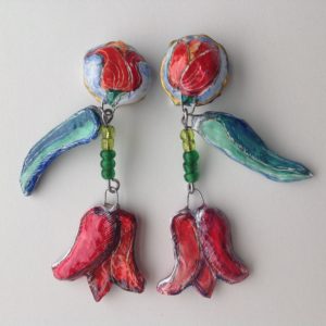 Papier-Mâché Tulip Clip Earrings