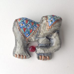 Papier-Mâché Elephant Brooch