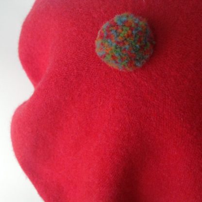 Lambswool Pompom Beret in Cherry