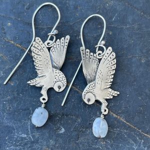 Owl Earrings with Moonstones