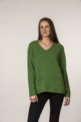 Corry V Neck Pocket Sweater in Watercress
