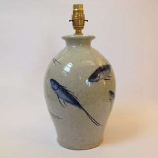 Stoneware Blue Fishes Tall Lamp
