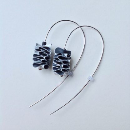 White & Silver Polythene Curved Earrings