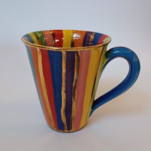 Striped Mug with Blue Handle